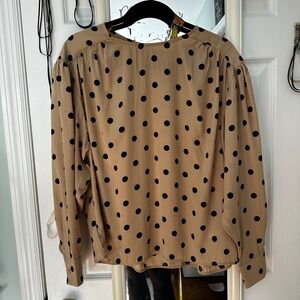 H M Womens‎ Polka Dot Long Sleeve Blouse Top Beige Black Size Small